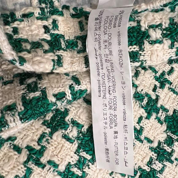 NEW Zara Tweed Green Cream Bejeweled Houndstooth Mini Skirt- Size S - Picture 12 of 14